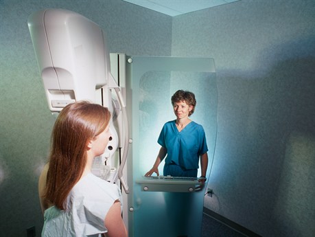 Photo of woman having a mammogram